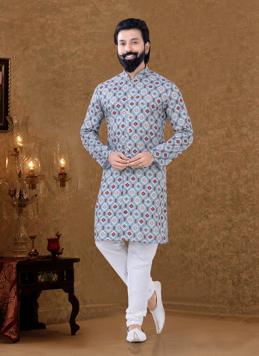 Digital Print Cotton Multi Colour Kurta Pyjama - M3971