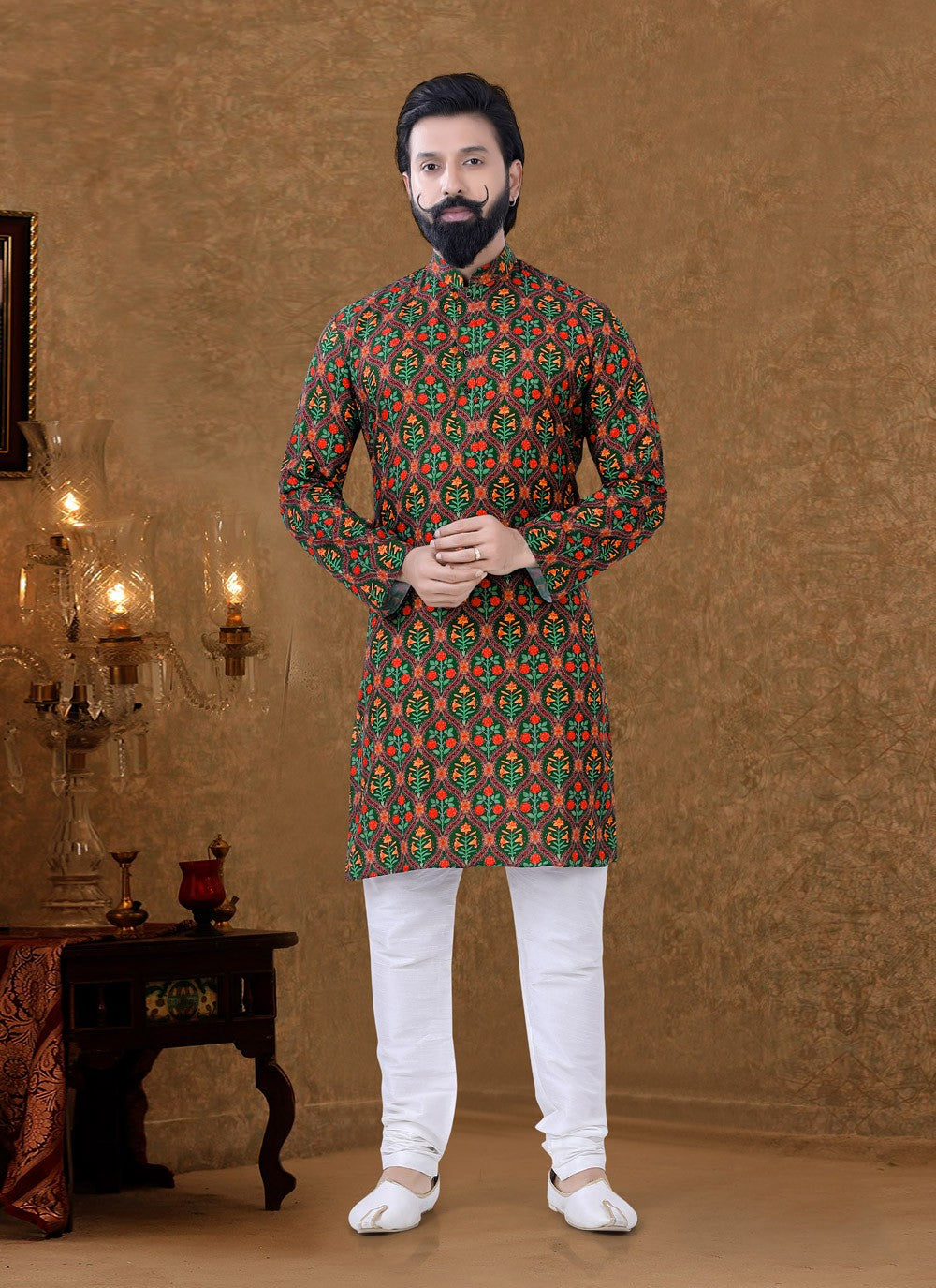 Digital Print Cotton Multi Colour Kurta Pyjama - M3953