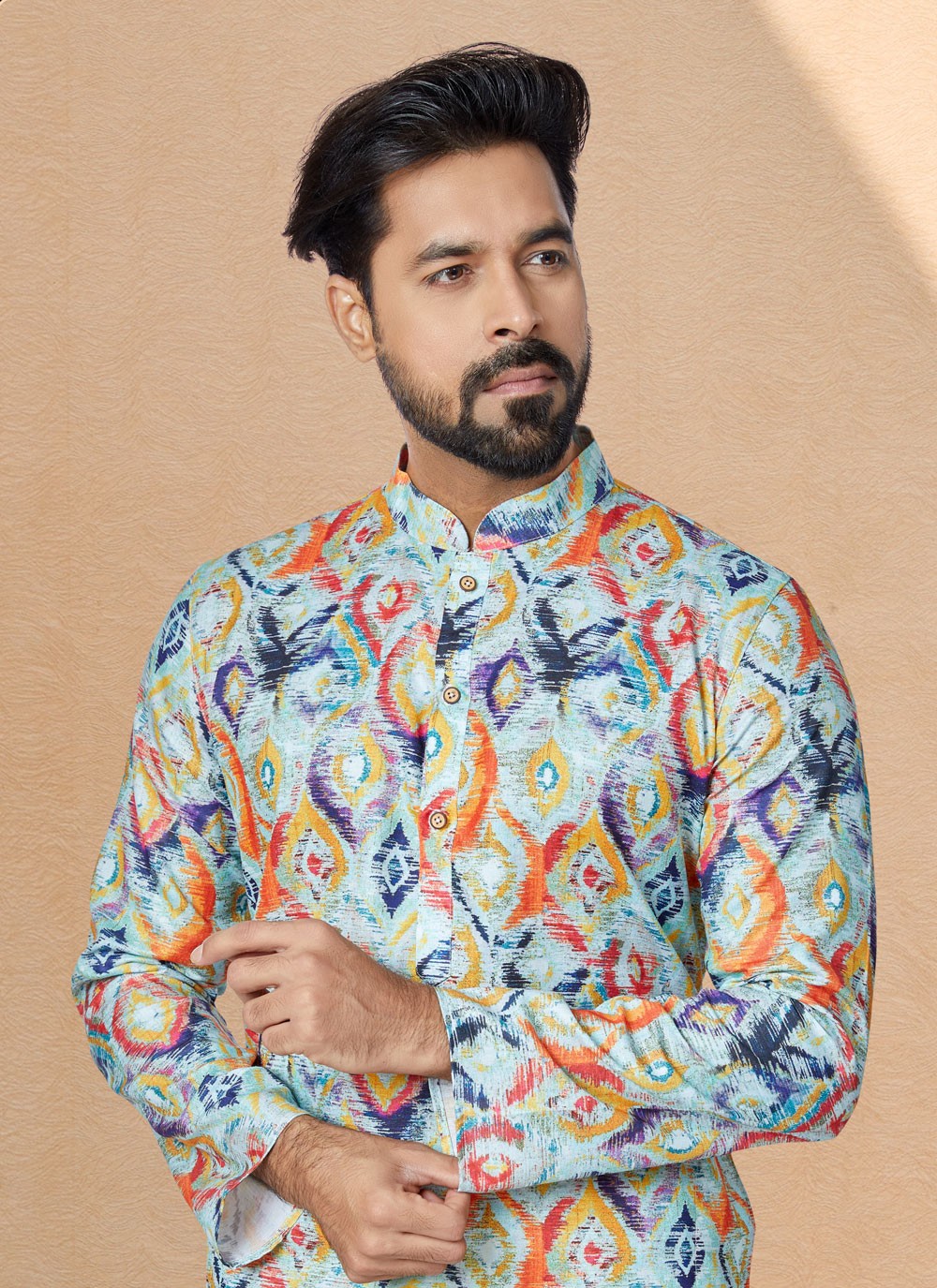 Digital Print Cotton Multi Colour Kurta Pyjama - M5061