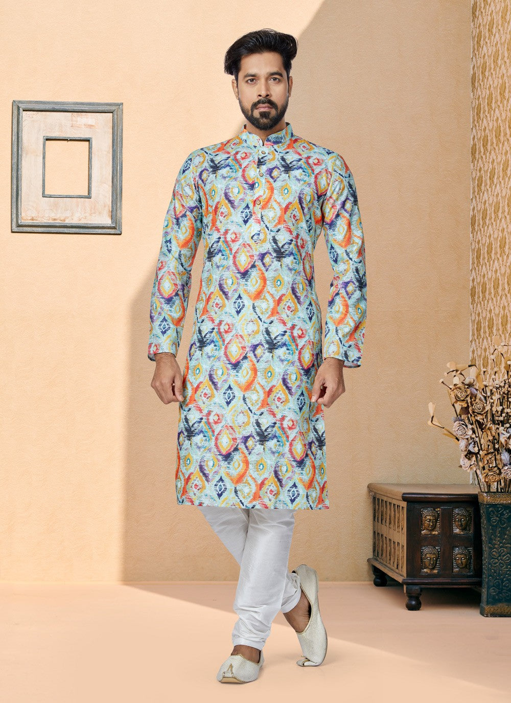 Digital Print Cotton Multi Colour Kurta Pyjama - M5061