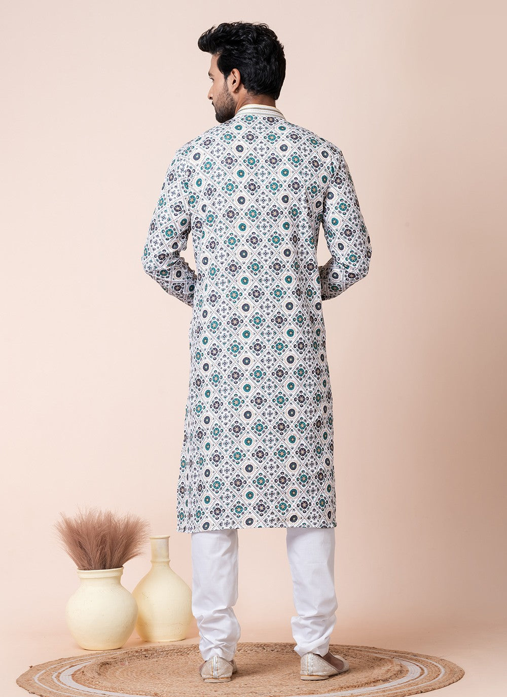 Printed Cotton Multi Colour Kurta Pyjama - M8570