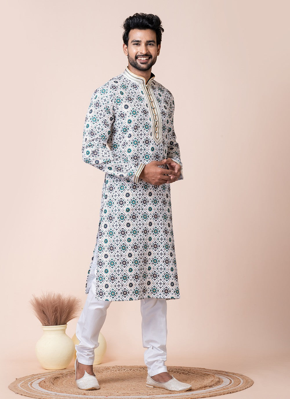 Printed Cotton Multi Colour Kurta Pyjama - M8570