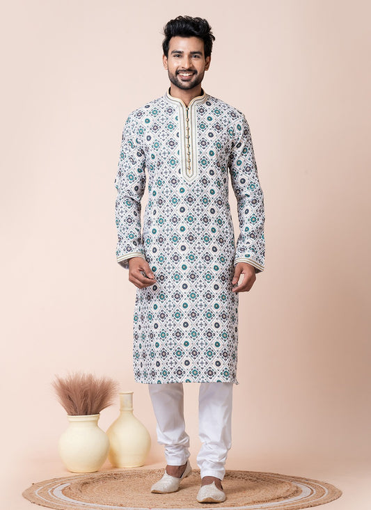 Printed Cotton Multi Colour Kurta Pyjama - M8570