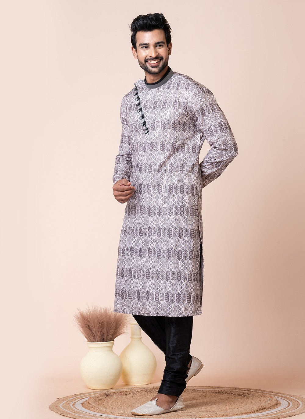 Printed Cotton Multi Colour Kurta Pyjama - M8586