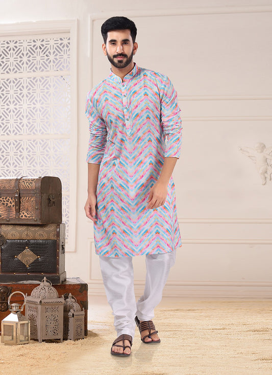 Printed Cotton Multi Colour Kurta Pyjama - M4710