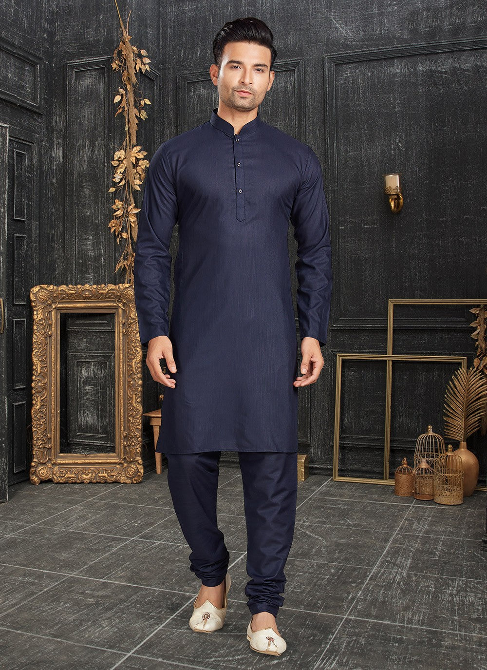 Plain Cotton Navy Blue Kurta Pyjama - M4350