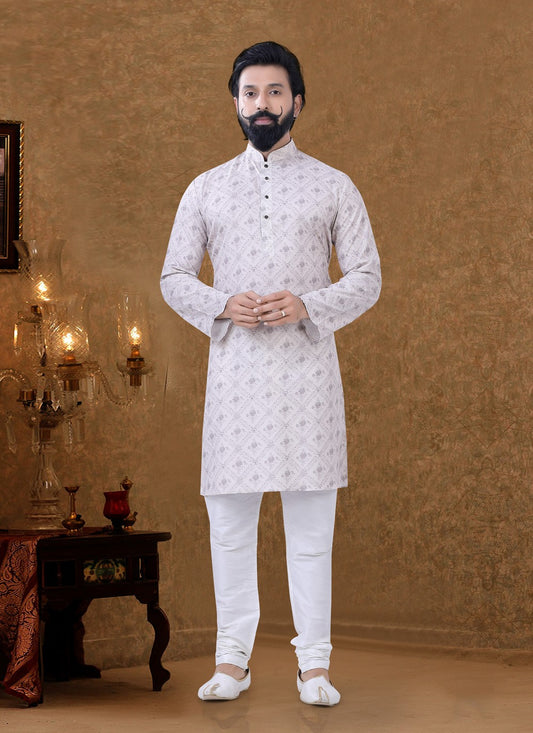 Digital Print Cotton Off White Kurta Pyjama - M3951