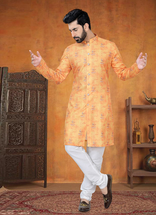 Printed Cotton Orange Kurta Pyjama - M8780