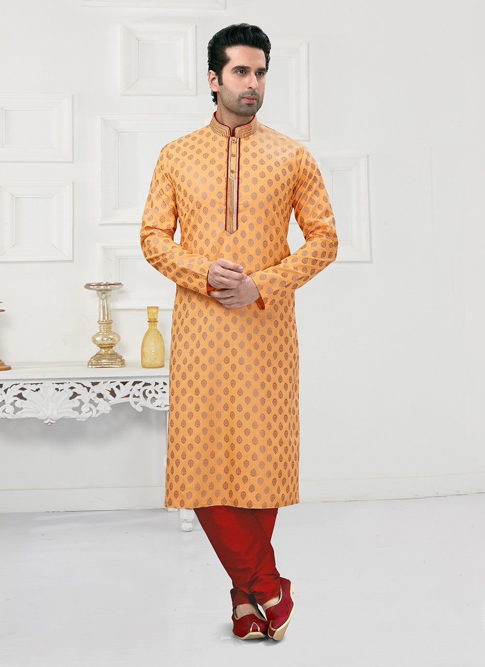 Printed Cotton Peach Kurta Pyjama - M3153