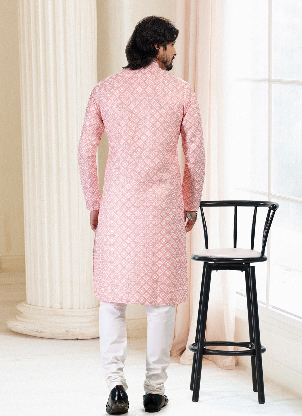 Fancy Work Cotton Peach Kurta Pyjama - M5127