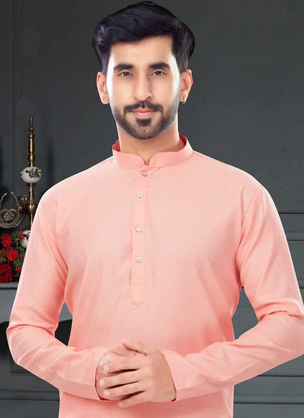 Fancy Work Cotton , Jacquard Pink Kurta Pyjama - M4748