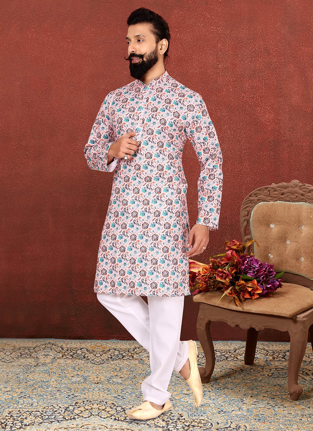 Digital Print Cotton Pink Kurta Pyjama - M2588