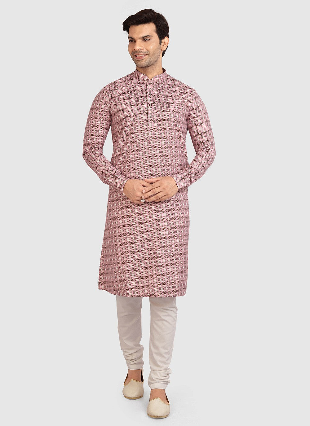 Printed Cotton Pink Kurta Pyjama - M2708