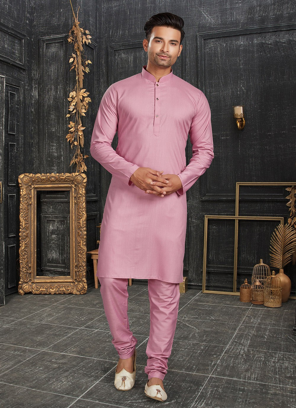 Plain Cotton Pink Kurta Pyjama - M4354