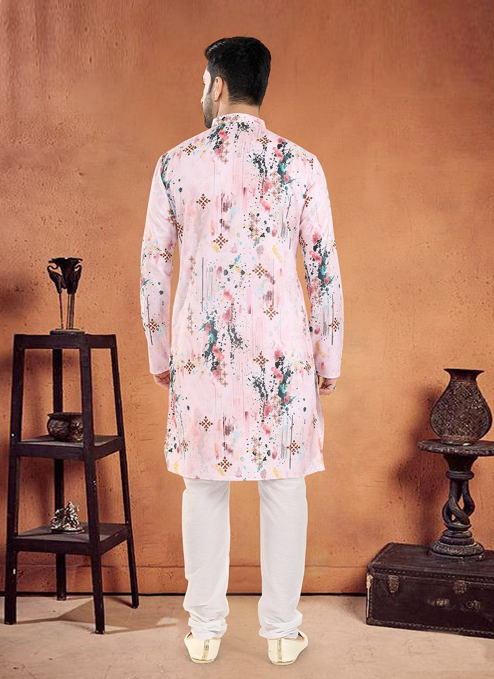 Printed Cotton Pink Kurta Pyjama - M8107