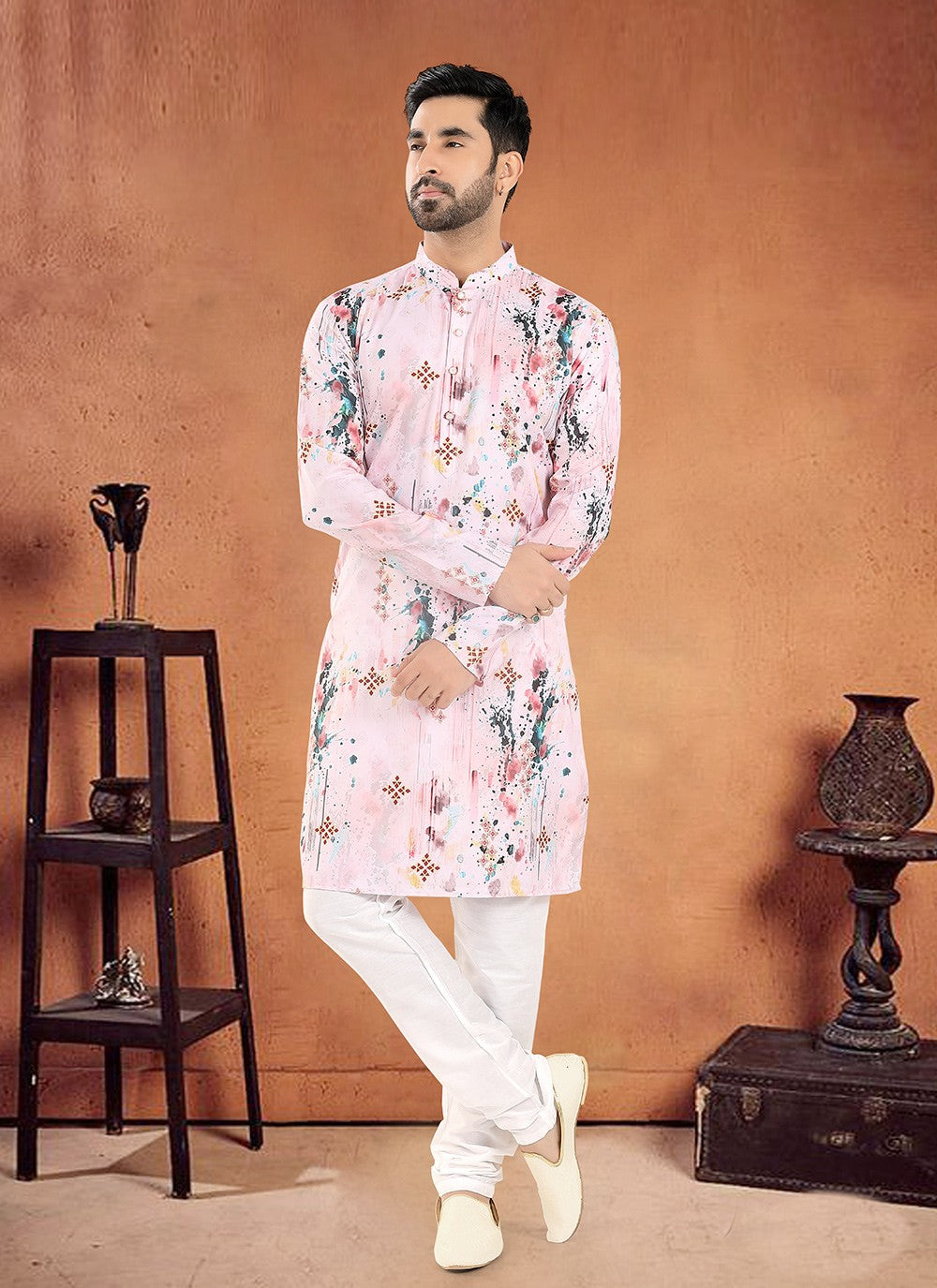 Printed Cotton Pink Kurta Pyjama - M8107