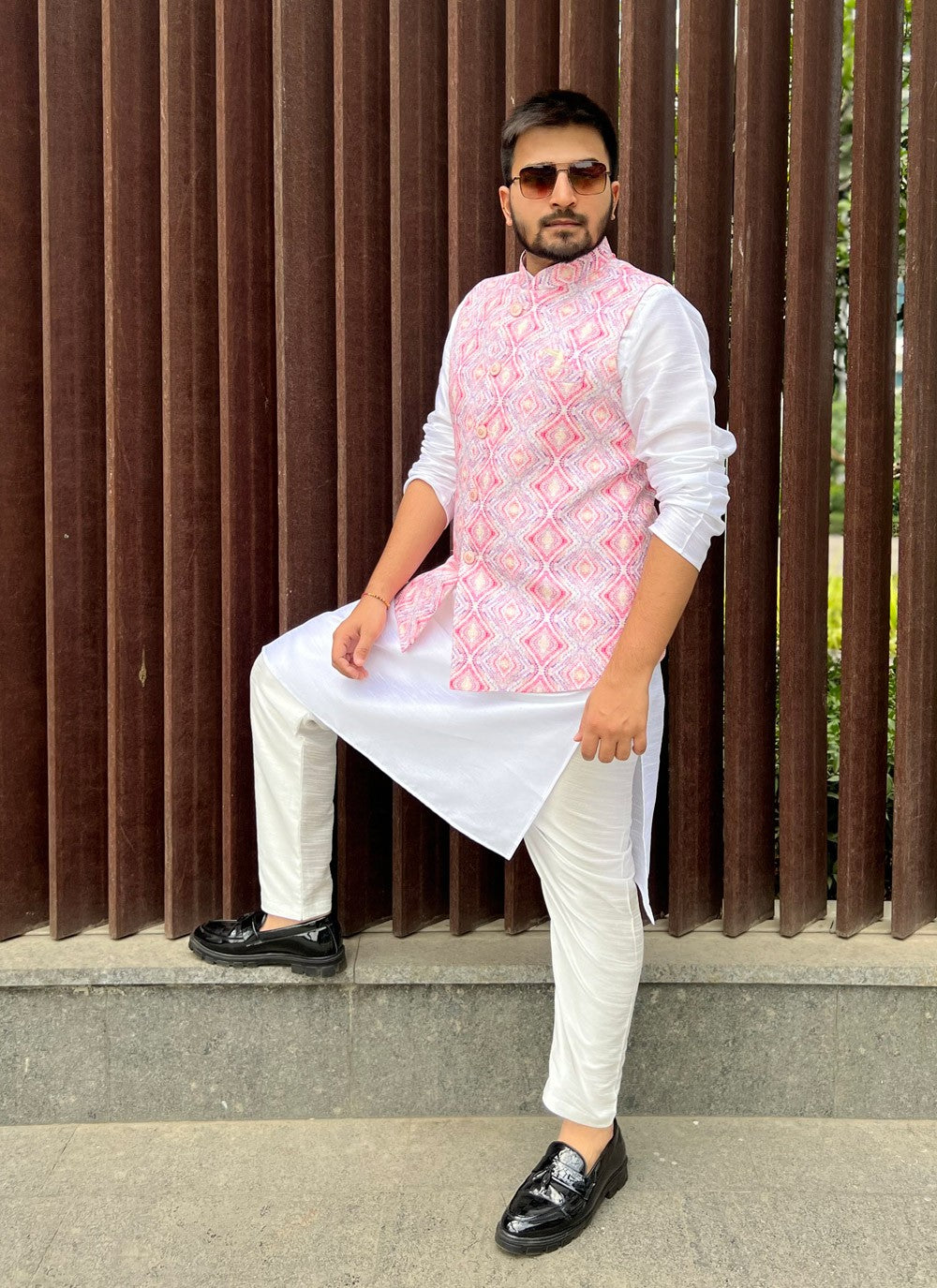 Printed Cotton Pink Nehru Jackets - M5144