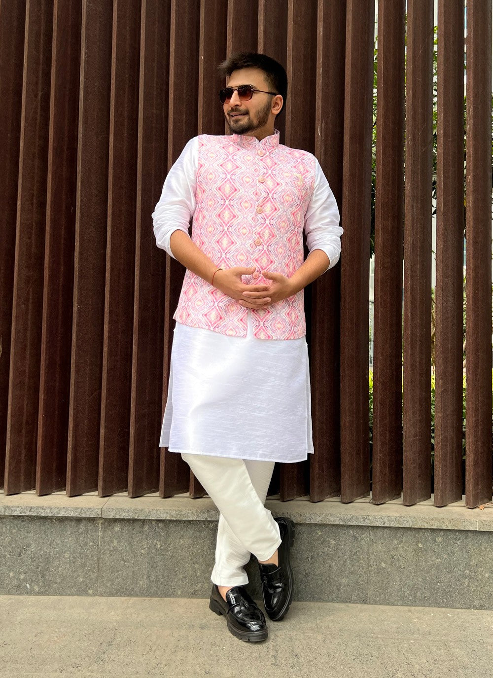 Printed Cotton Pink Nehru Jackets - M5144