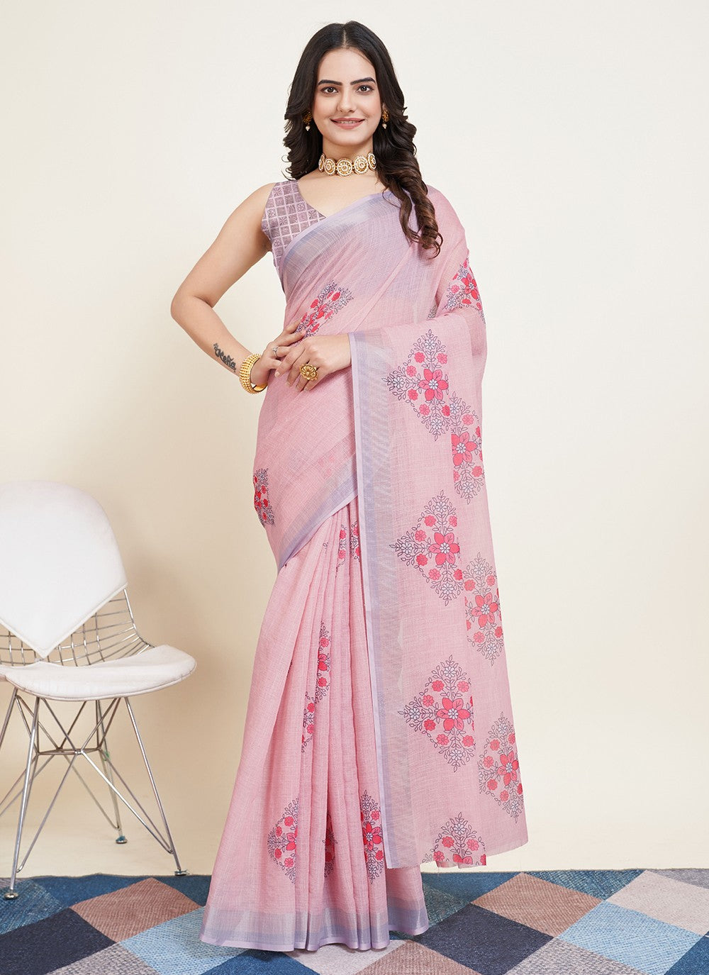 Trendy Printed Cotton Saree - S5070