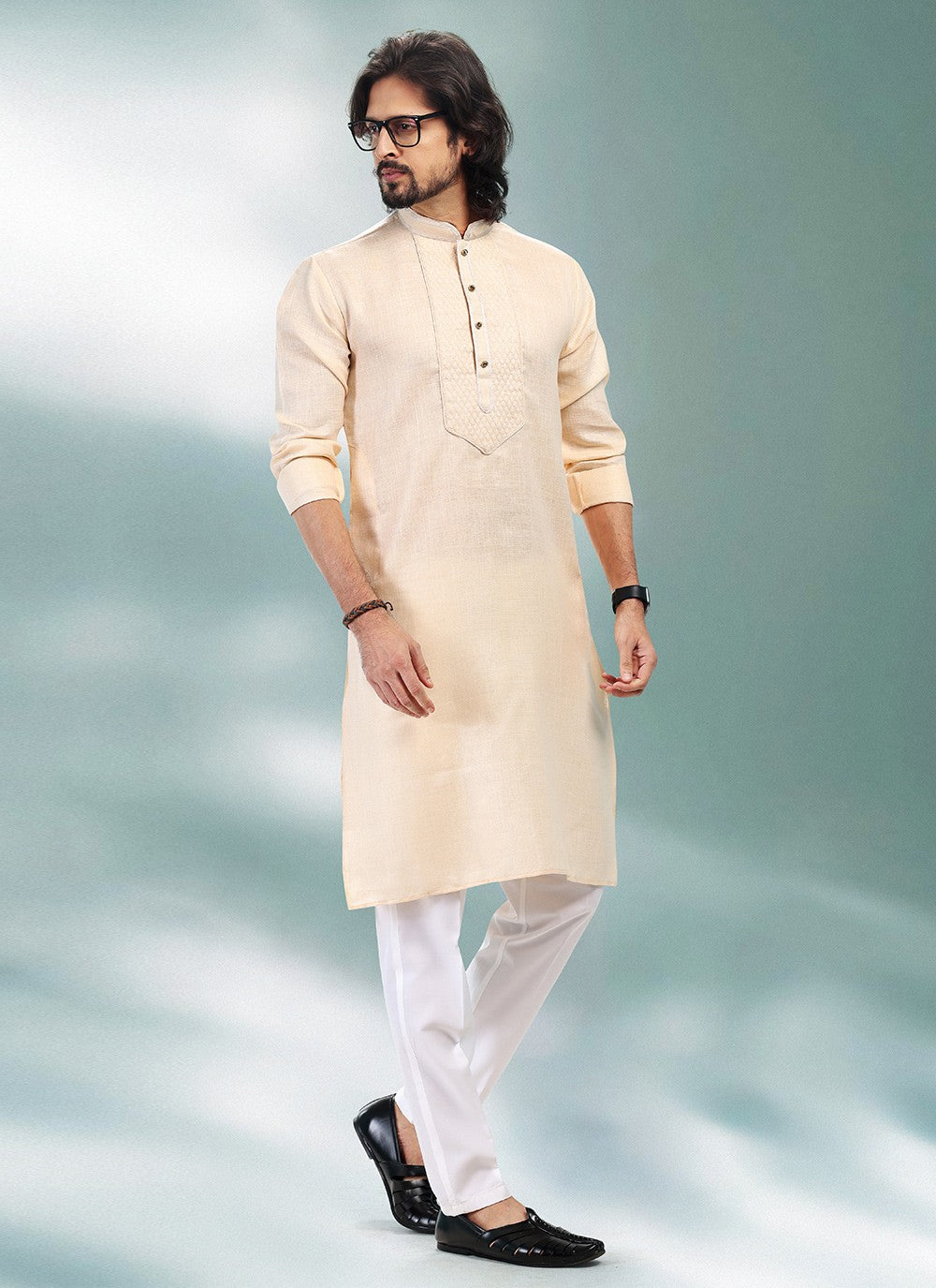 Plain Cotton , Linen Beige Kurta Pyjama - M4903