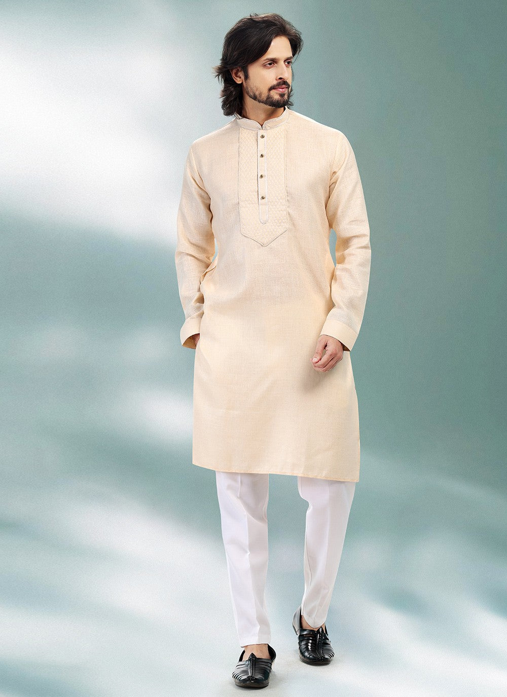 Plain Cotton , Linen Beige Kurta Pyjama - M4903