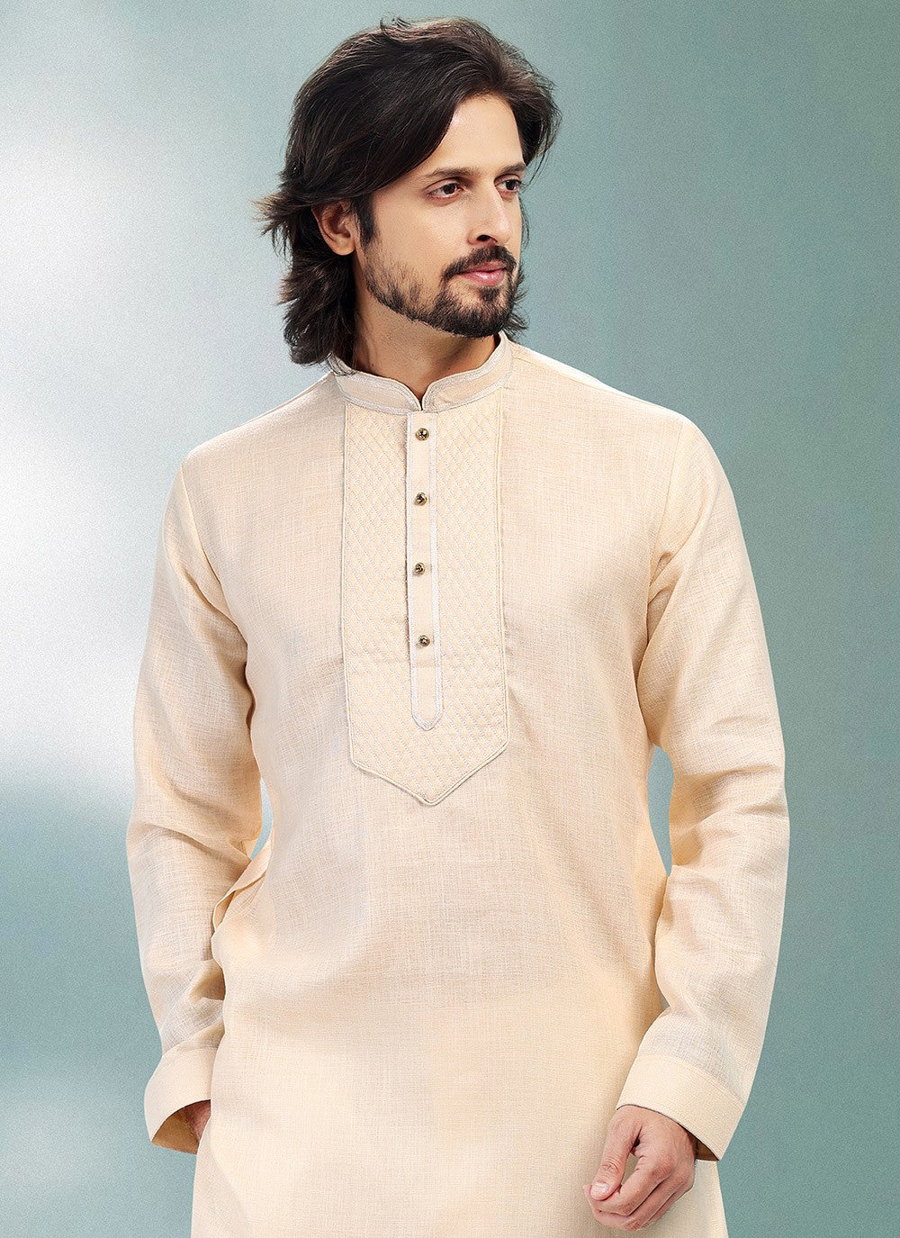 Plain Cotton , Linen Beige Kurta Pyjama - M4903