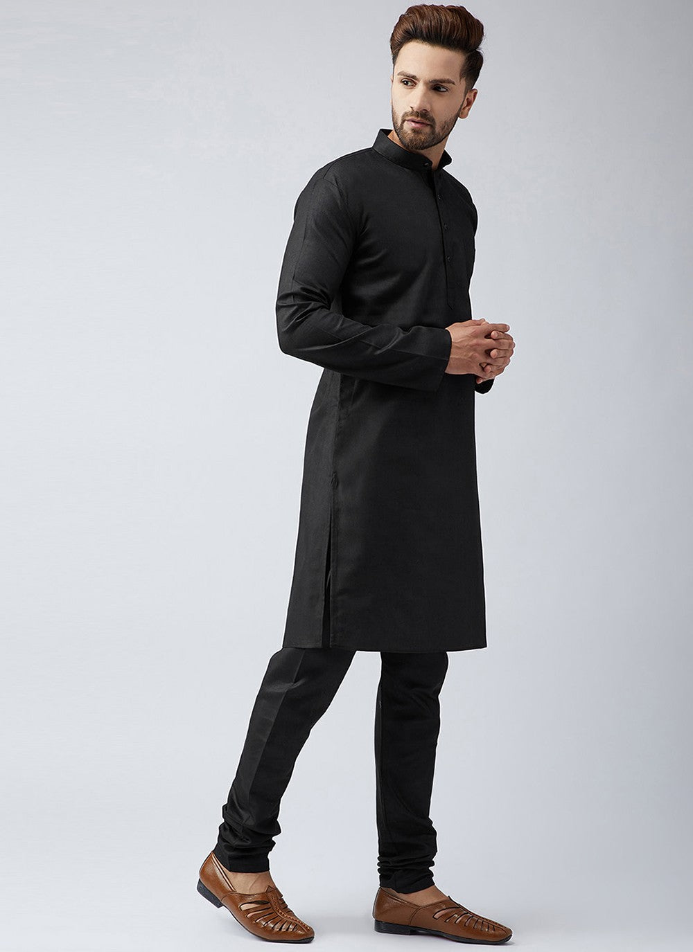 Plain Cotton Black Kurta Pyjama - M1983