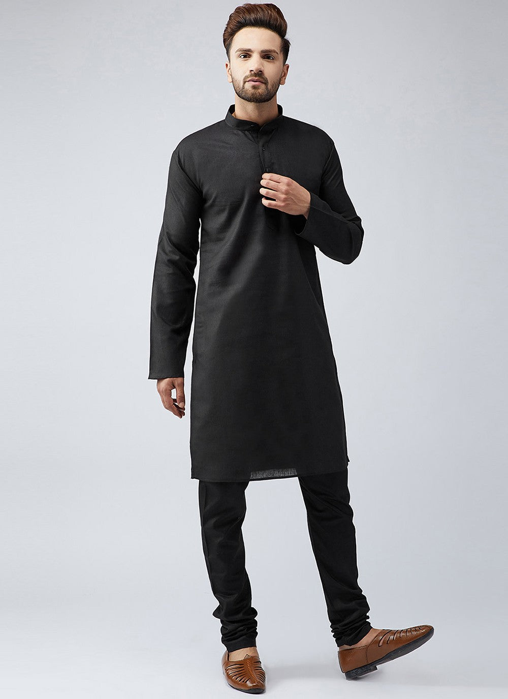 Plain Cotton Black Kurta Pyjama - M1983