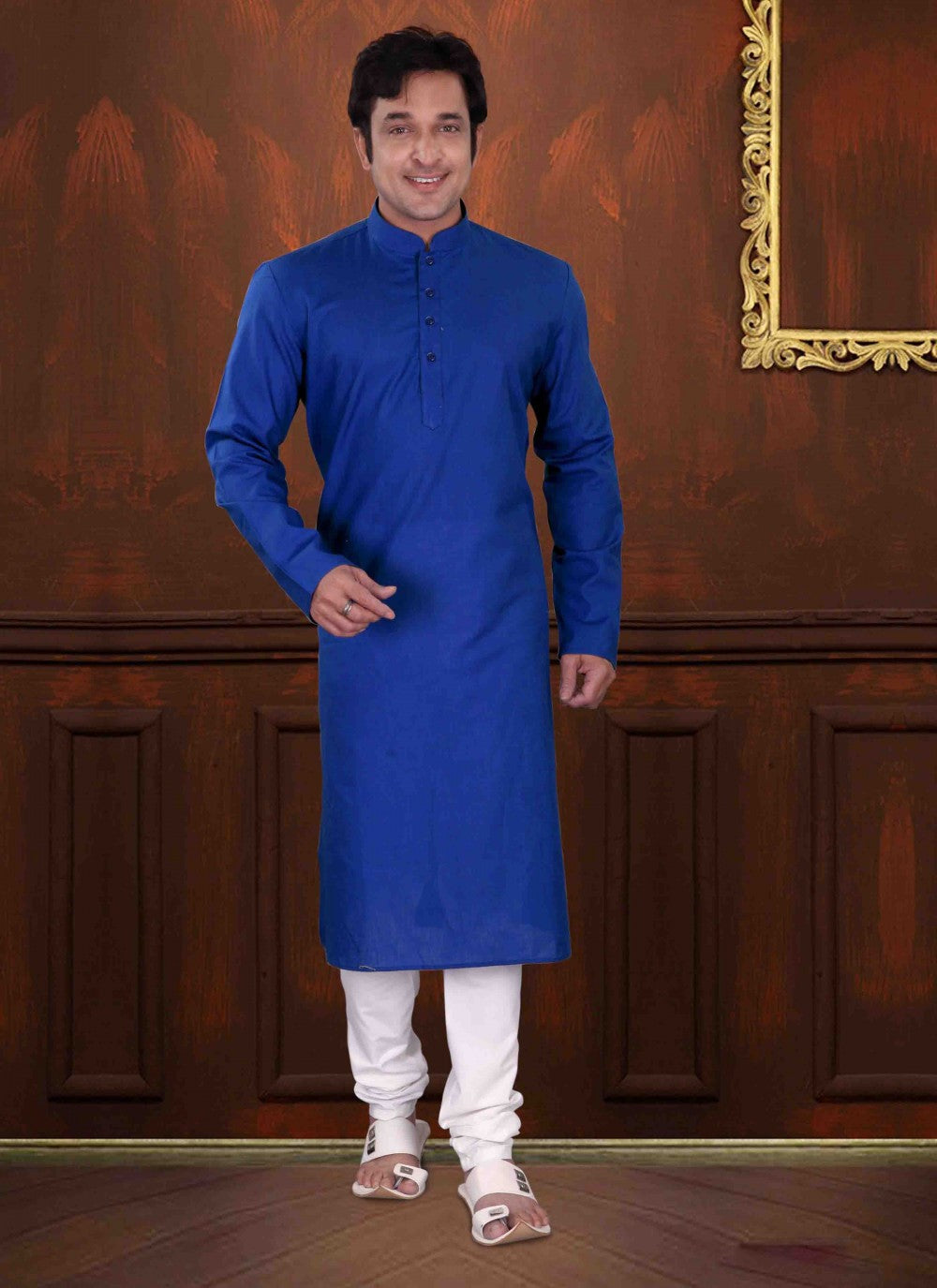 Plain Cotton Blue Kurta Pyjama - M1563