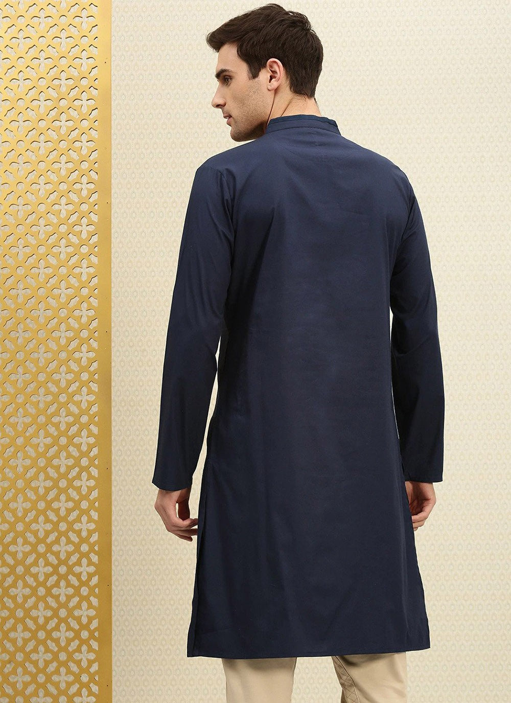 Plain Cotton Navy Blue Indo Western - M2441