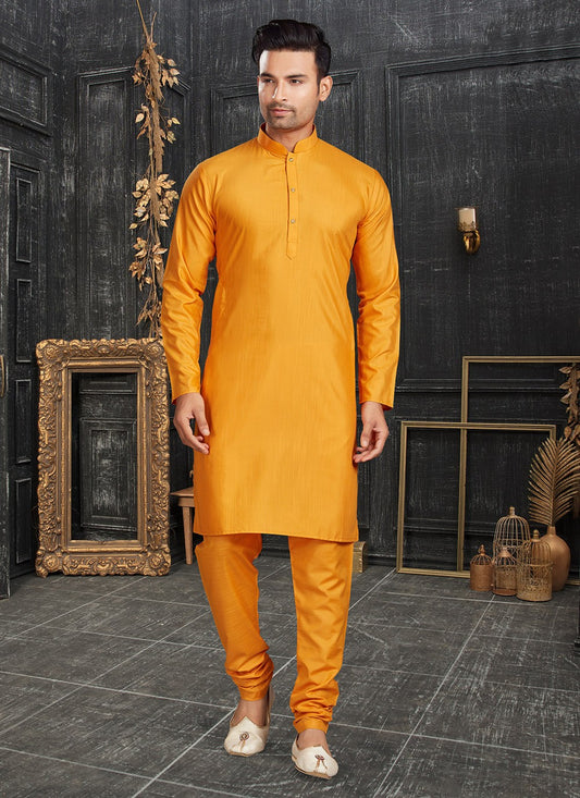 Plain Cotton Gold Kurta Pyjama - M4349