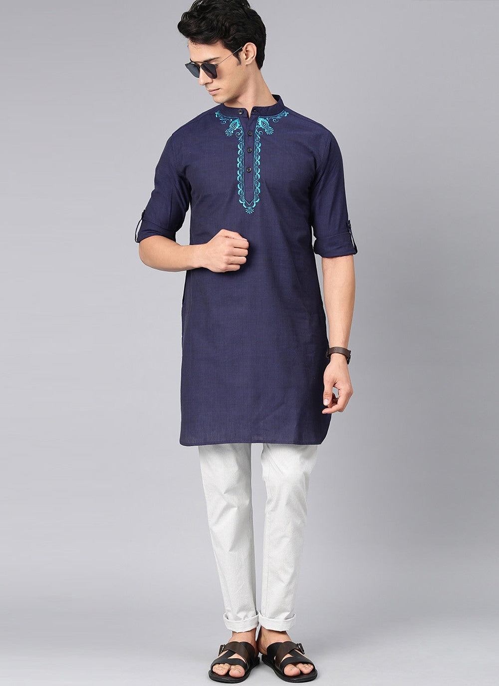 Plain Cotton Navy Blue Kurta Pyjama - M1973