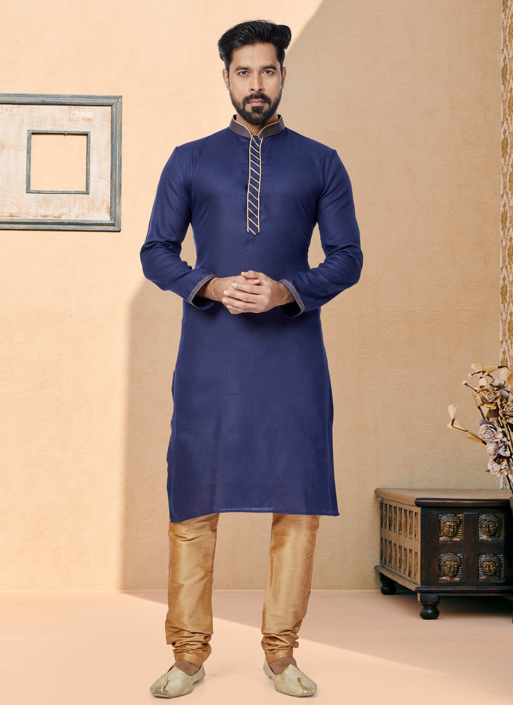 Plain Cotton Navy Blue Kurta Pyjama - M4947