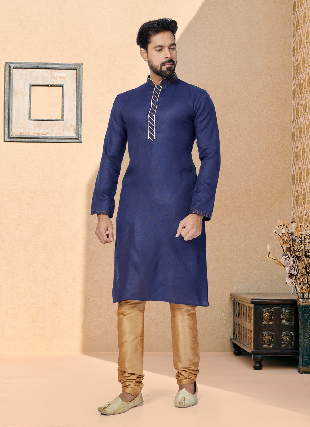 Plain Cotton Navy Blue Kurta Pyjama - M4947