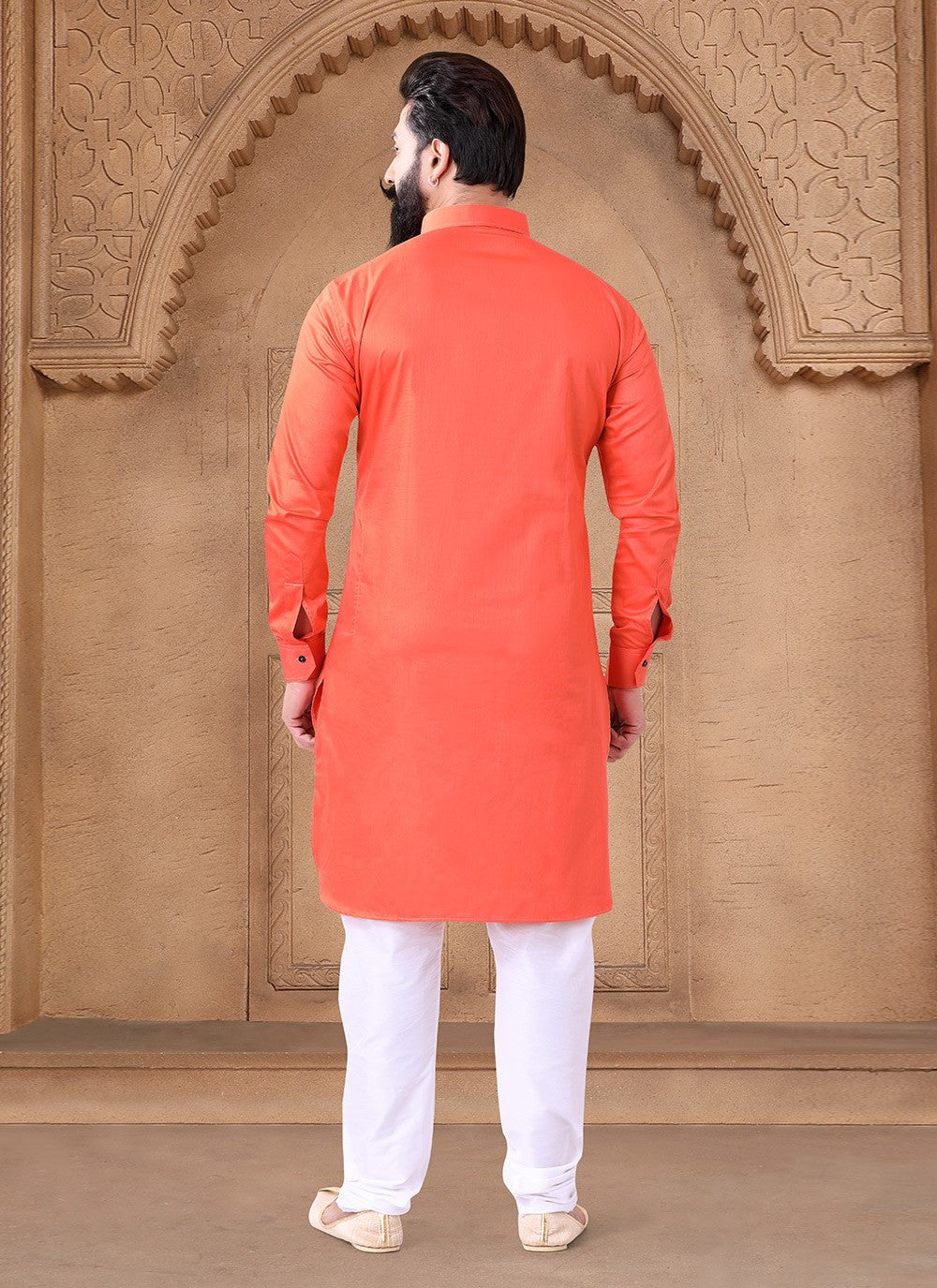 Plain Cotton Orange Kurta Pyjama - M7613