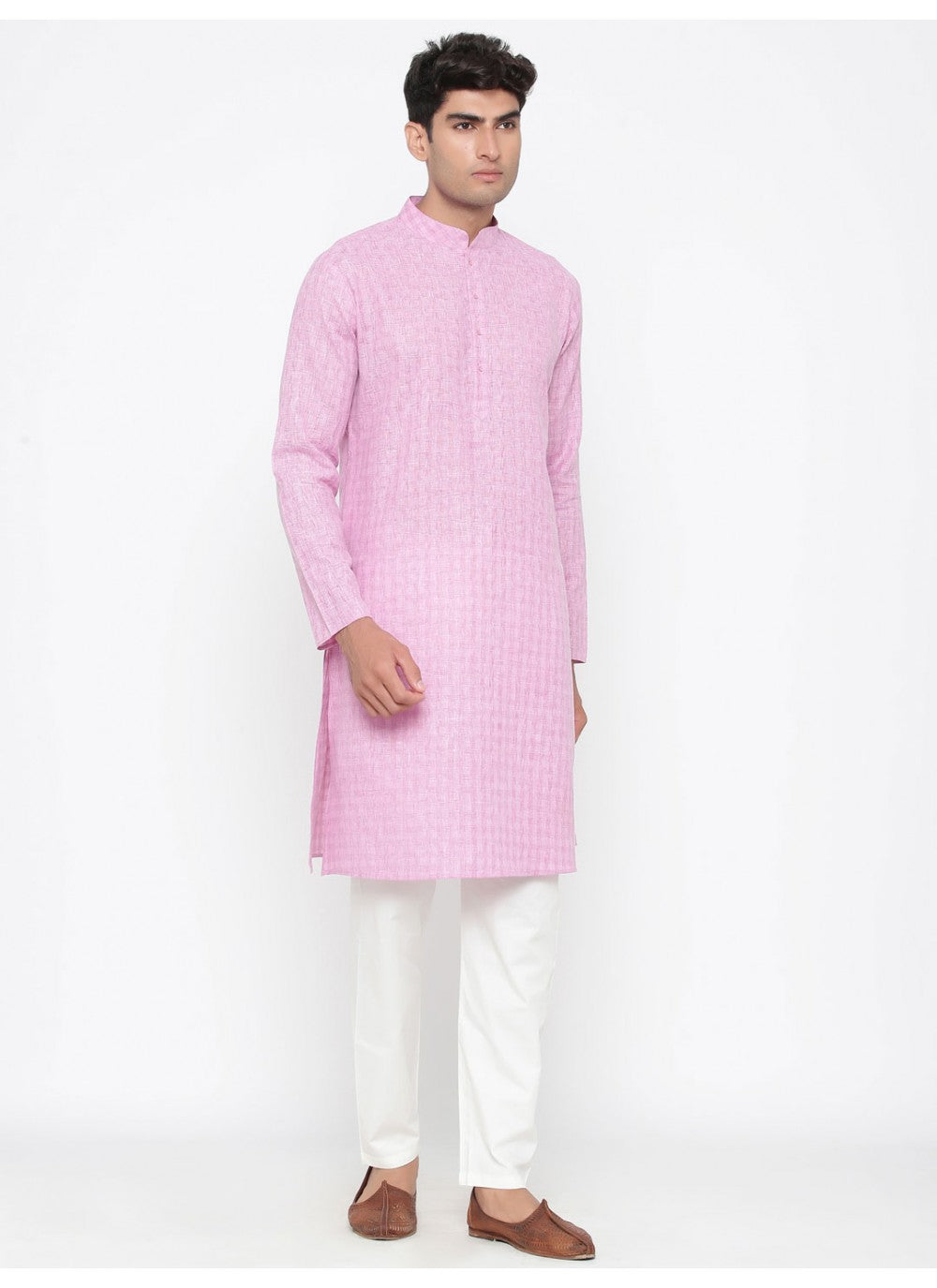 Plain Cotton Pink Kurta Pyjama - M1819