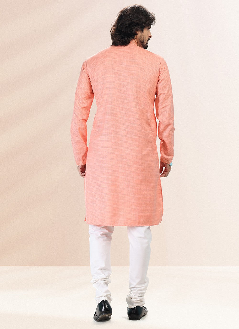 Plain Cotton , Linen Pink Kurta Pyjama - M4909