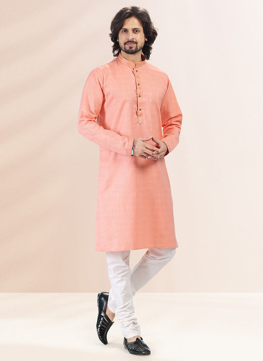 Plain Cotton , Linen Pink Kurta Pyjama - M4909