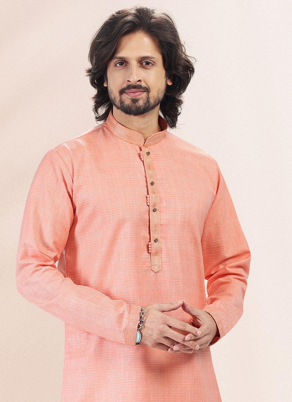 Plain Cotton , Linen Pink Kurta Pyjama - M4909