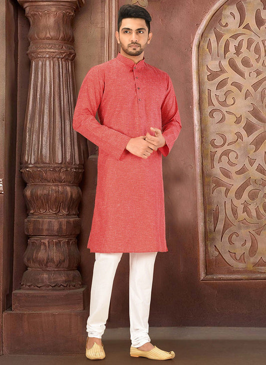 Plain Cotton Rust Kurta Pyjama - M2776