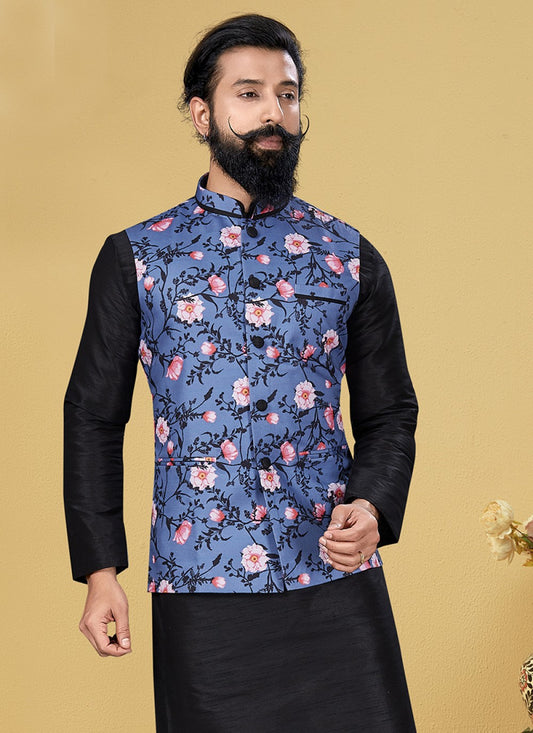 Printed Cotton Blue Nehru Jackets - M1876