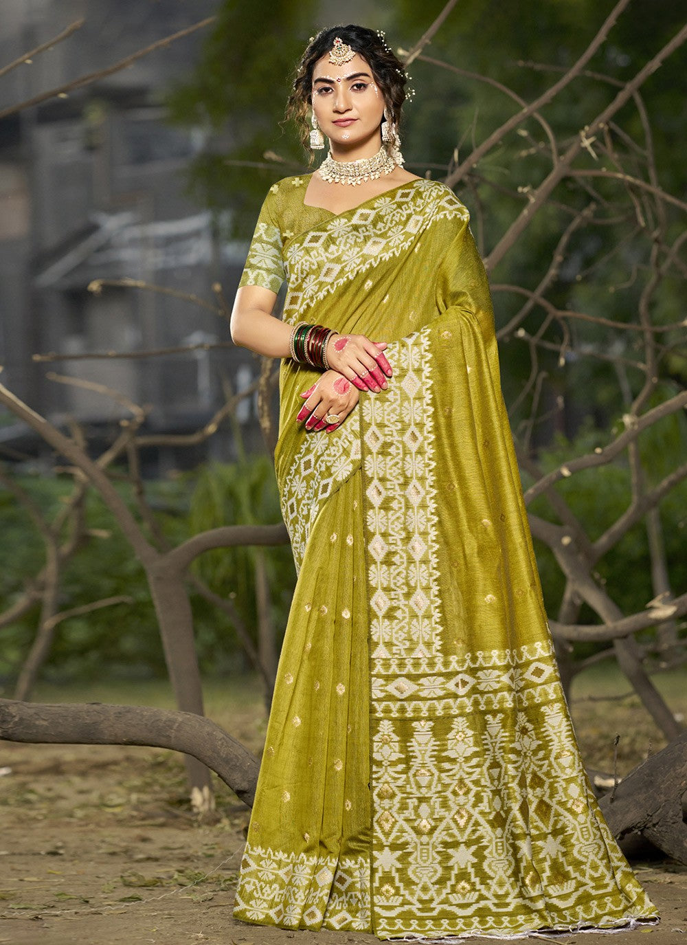 Classic Printed Cotton , Linen Saree - S9780