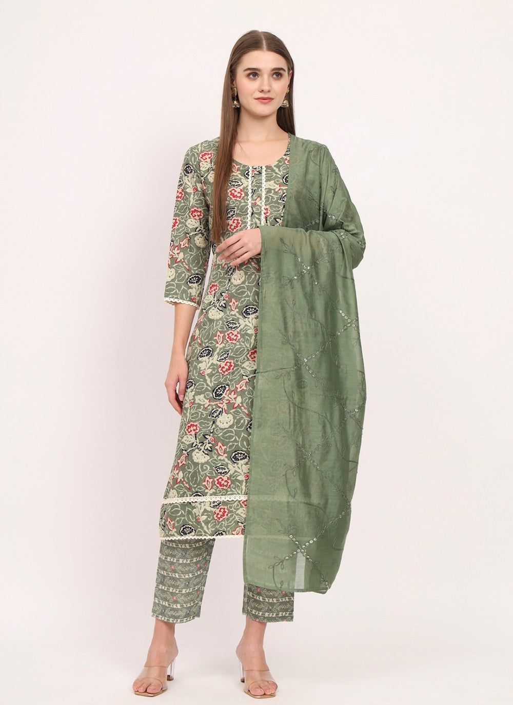 Printed Cotton Pant Style Suit - T4503