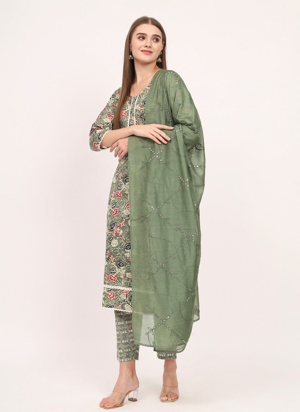 Printed Cotton Pant Style Suit - T4503