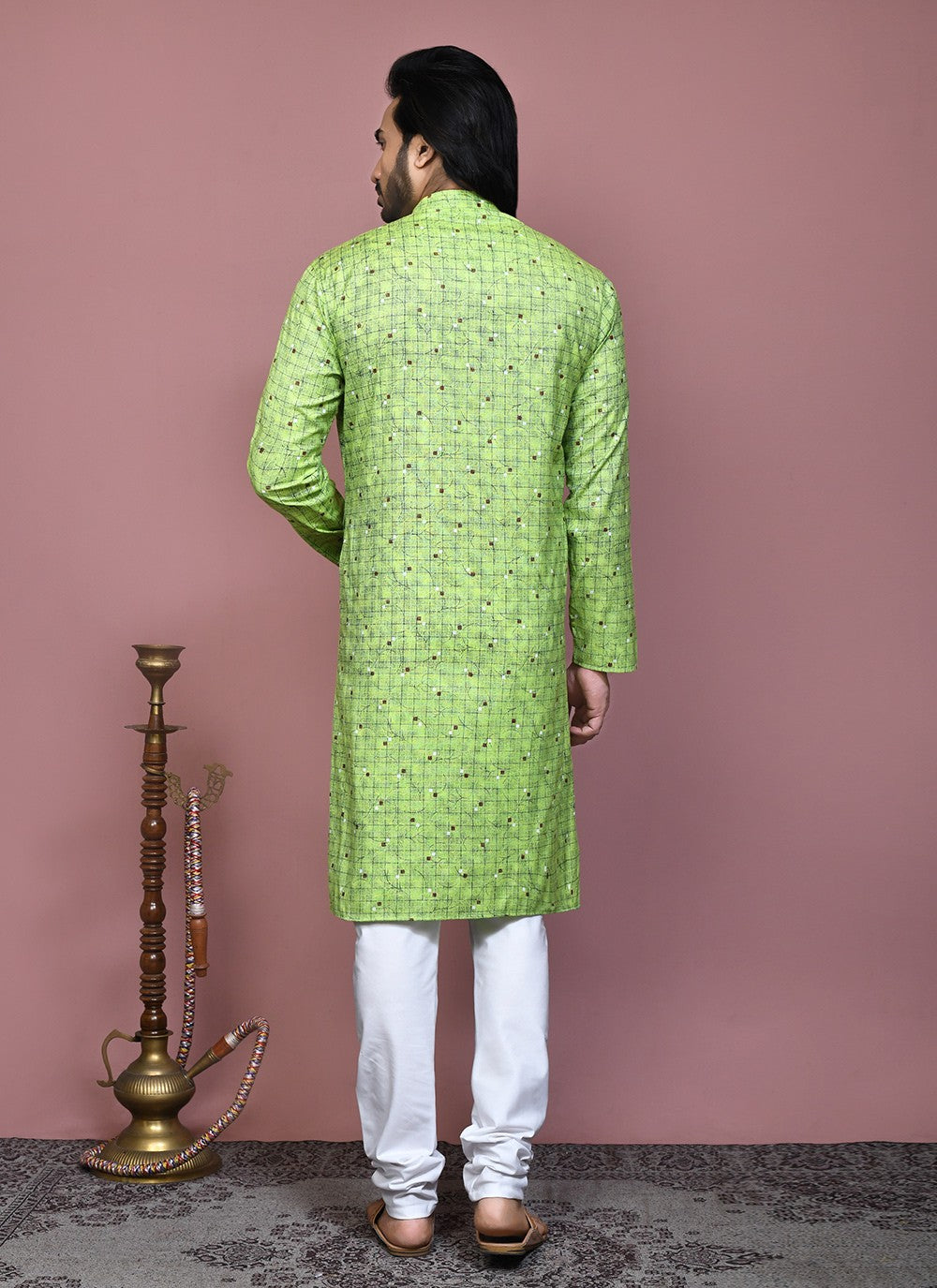 Printed Cotton Green Kurta Pyjama - M7903