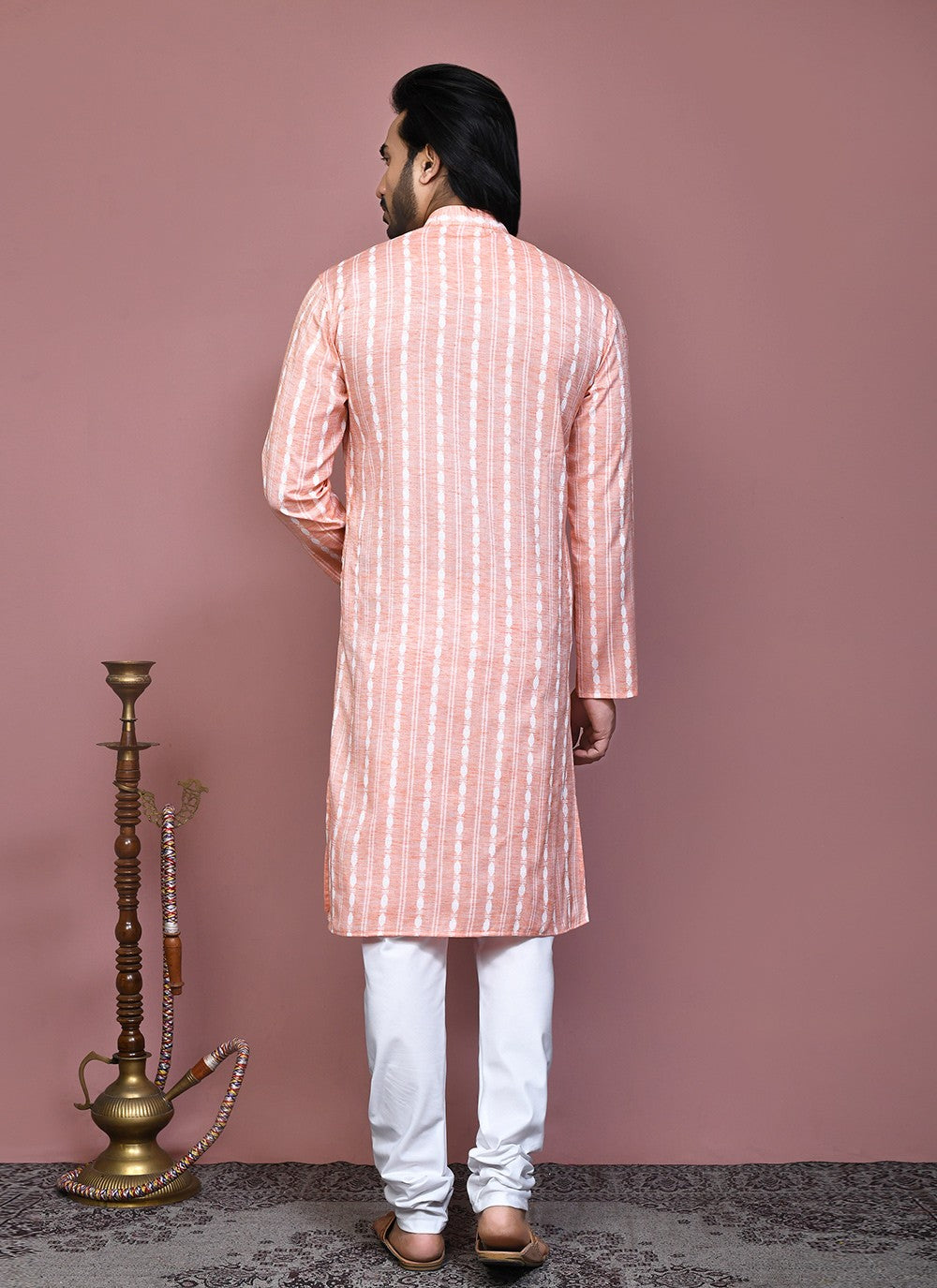 Printed Cotton Peach Kurta Pyjama - M7906