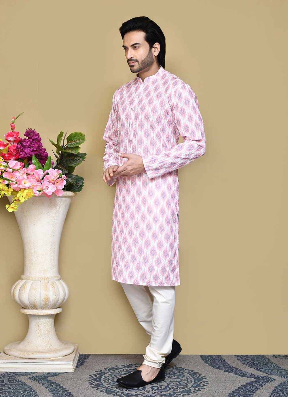 Printed Cotton Pink Kurta Pyjama - M7817