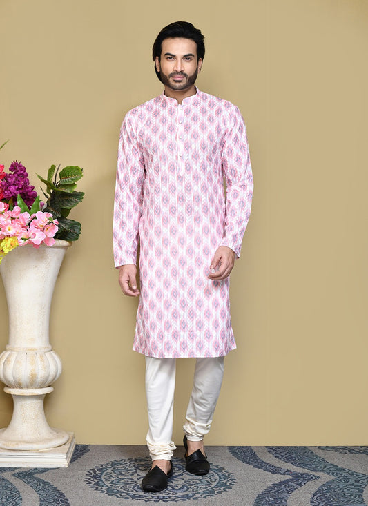 Printed Cotton Pink Kurta Pyjama - M7817