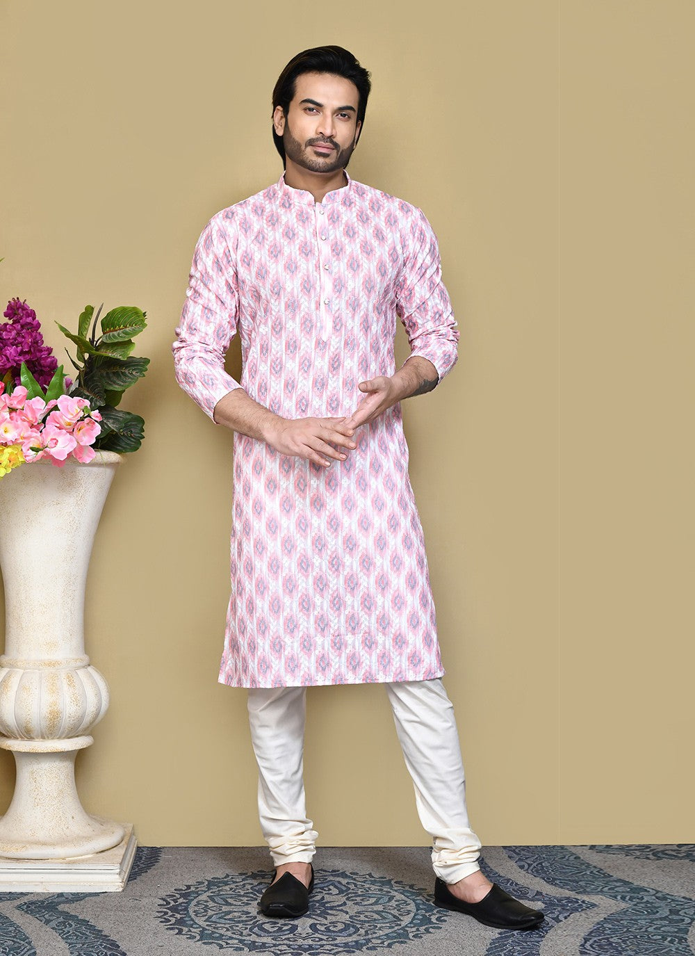 Printed Cotton Pink Kurta Pyjama - M7817