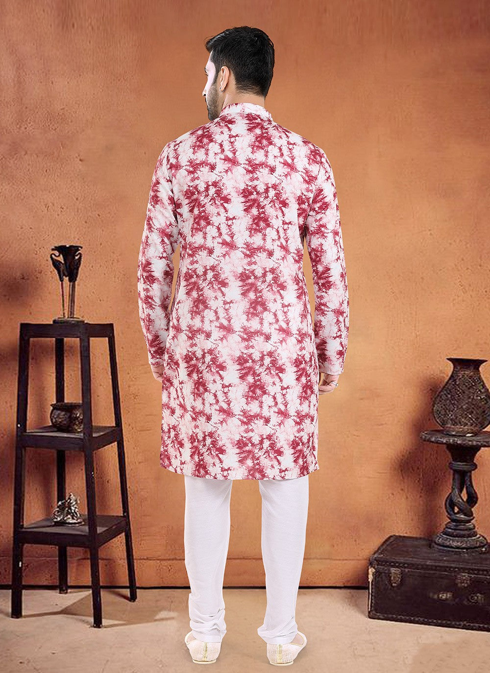 Printed Cotton Red Kurta Pyjama - M8092